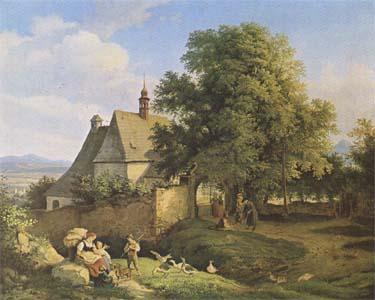 Adrian Ludwig Richter Church at Graupen in Bohemia (mk09) oil painting image